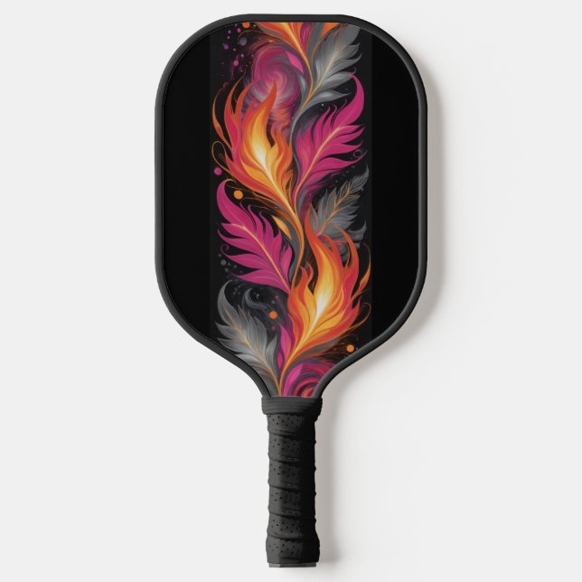 Moderne rosa Orangefarbene Flammen Mit Monogramm Pickleball Schläger (Vorderseite)