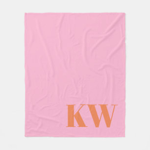Moderne rosa orangefarbene Monogramm-Initialen Per Fleecedecke
