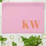 Moderne rosa orangefarbene Monogramm-Initialen Per Geschirrtuch<br><div class="desc">Moderne rosa Orange Monogram Initial Personalisierte Küchentücher</div>