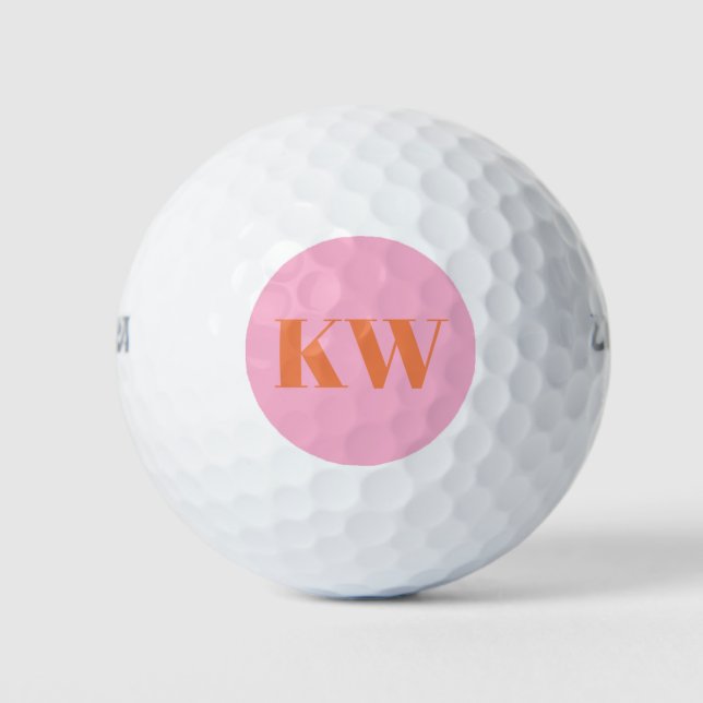 Moderne rosa orangefarbene Monogramm-Initialen Per Golfball (Vorderseite)