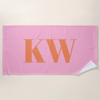 Moderne rosa orangefarbene Monogramm-Initialen Per Strandtuch