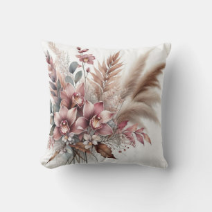 Moderne rosa Orchideen-Blumen & tropische Blätter Kissen