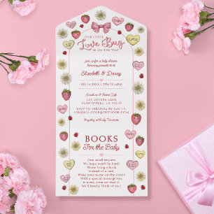 Moderne rosa Paare Valentinstagsthema Baby Shower All In One Einladung