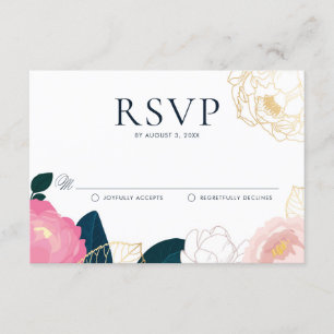Moderne rosa Peonies Gold Foil Wedding RSVP Begleitkarte