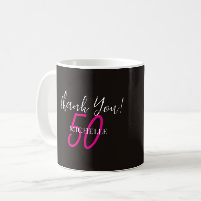 Moderne rosa personalisierte Dankeschön Geburtstag Kaffeetasse (Vorderseite Links)