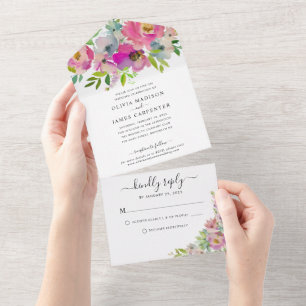 Moderne, rosa Pfirsichfarbene Hochzeit All In One Einladung