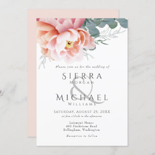 Moderne Rosa Pfirsichpfirsichblütenhochzeit Einladung