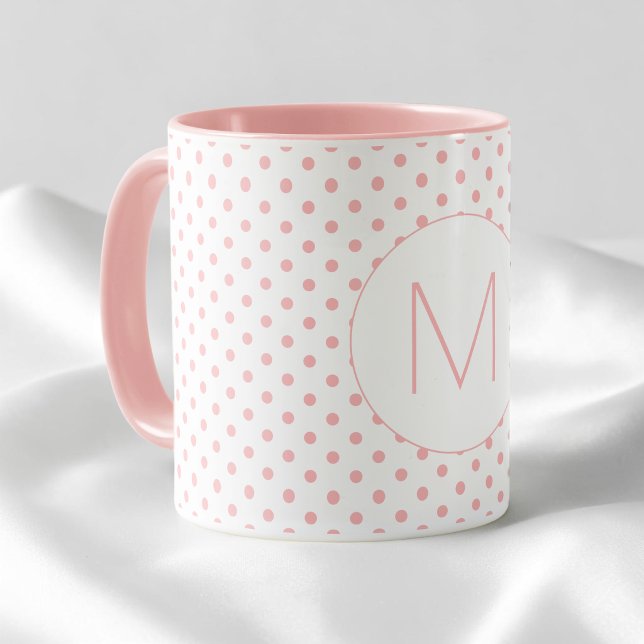 Moderne rosa Punkte-Muster Anfangsmonogramm Tasse (Modern Pink Polka Dot Pattern Initial Monogram Mug)