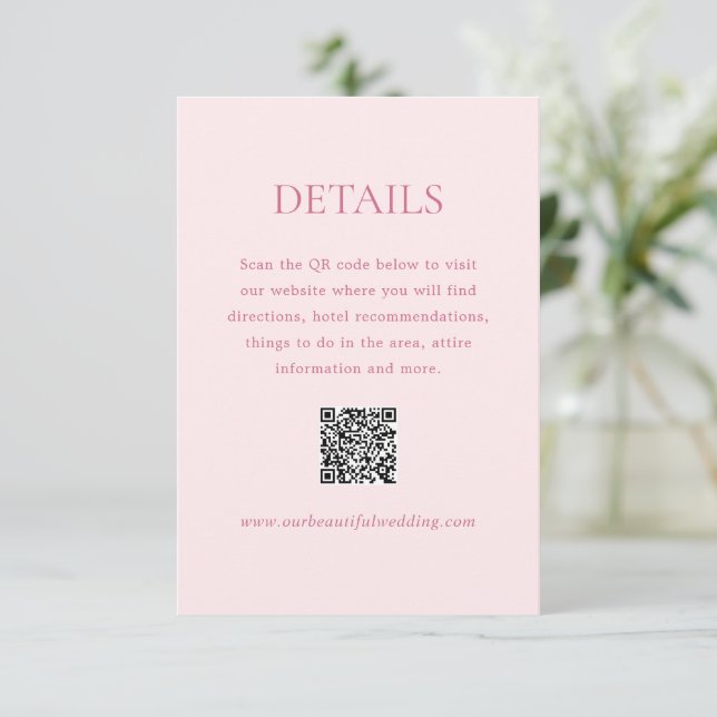 Moderne rosa QR Code Elegante Hochzeit Begleitkarte (Stehend Vorderseite)