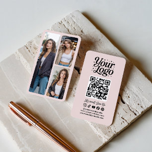 Moderne rosa QR-Code Social Media Icons Logo Foto Visitenkarte