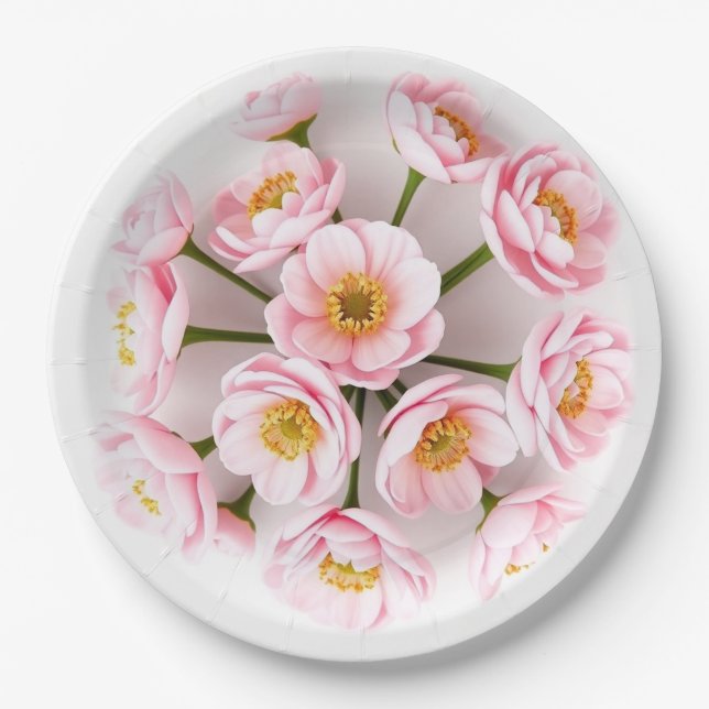 Moderne rosa Ranunculus-Oster-Papierplatten Pappteller (Vorderseite)