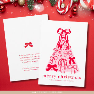 Moderne rosa Red Bow Frohe Weihnachtskarte Feiertagskarte