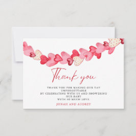 Moderne rosa Red Hearts Baby Dusche Dankeskarte