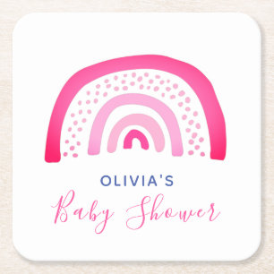 Moderne rosa Regenbogen-Baby-Party für Mädchen Rechteckiger Pappuntersetzer