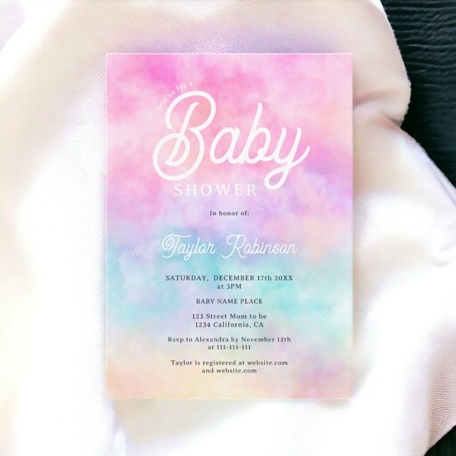 Moderne rosa Regenbogenwolken Kinderdusche Einladung (Modern pink rainbow watercolor clouds Baby shower Invitation)