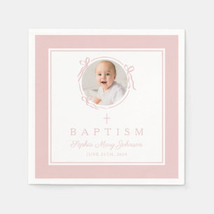 Moderne rosa religiöse Kreuz Mädchen Taufe Serviette