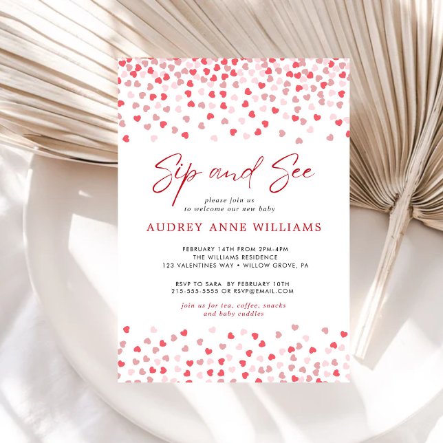 Moderne rosa rosa Herz-Sip und sehen Einladung (Von Creator hochgeladen)