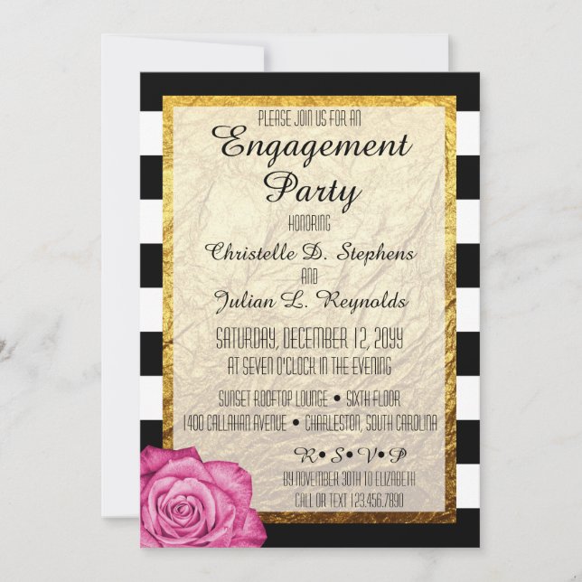 Moderne rosa Rose Imitate Gold Foil Engagement Par Einladung (Vorderseite)