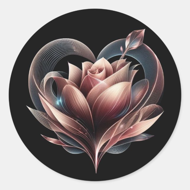Moderne Rosa Rose mit einem Herz Runder Aufkleber (Vorderseite)