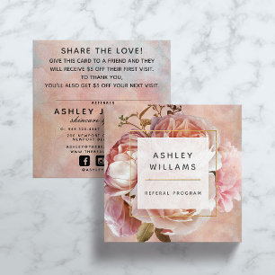 Moderne Rosa Rose & Peony Elegant Referenz Quadratische Visitenkarte