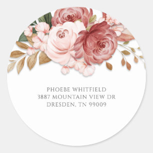 Moderne rosa Rosen florale rustikale botanische Runder Aufkleber