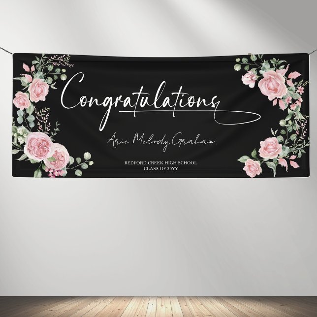 Moderne rosa Rosen Gratulations-Abschlussbanner Banner (Von Creator hochgeladen)