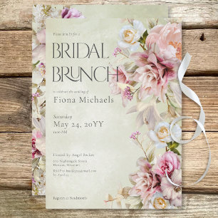 Moderne rosa Rosen & Lilien Grüner Bridal Brunch Einladung
