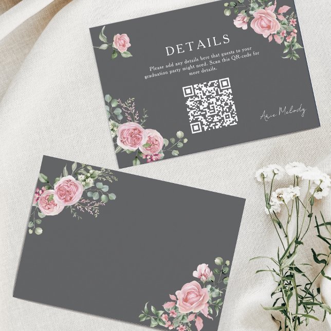 Moderne rosa Rosen QR-Code-Details Abschluss Begleitkarte (Von Creator hochgeladen)