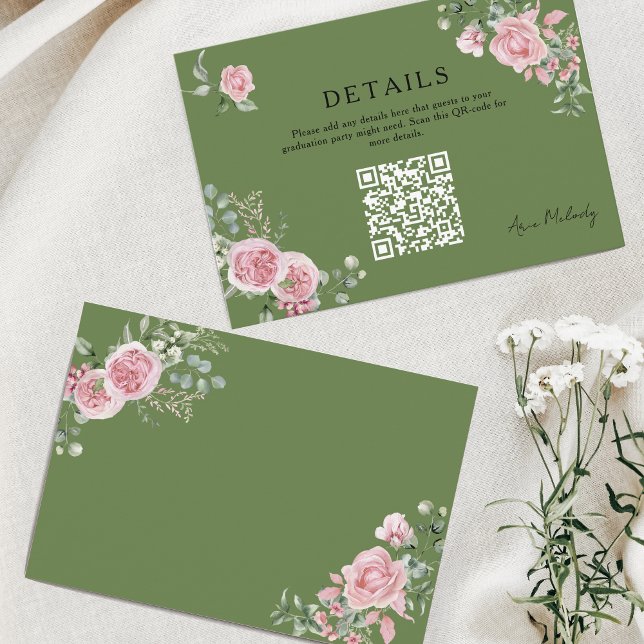 Moderne rosa Rosen QR-Code Details Abschlussfeier Begleitkarte (Von Creator hochgeladen)