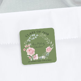 Moderne rosa Rosen Schrift Abschlussjahrgang Quadratischer Aufkleber