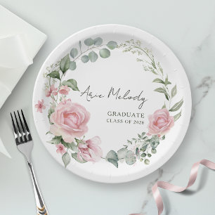 Moderne rosa Rosen Schrift Klasse der Abschluss Pappteller