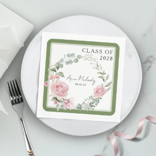 Moderne rosa Rosen Schrift Klasse der Abschlussfei Serviette