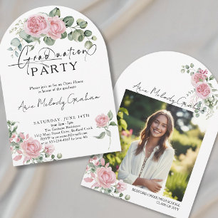 Moderne rosa Rosen Schriftfoto-Abschlussfeier Einladung