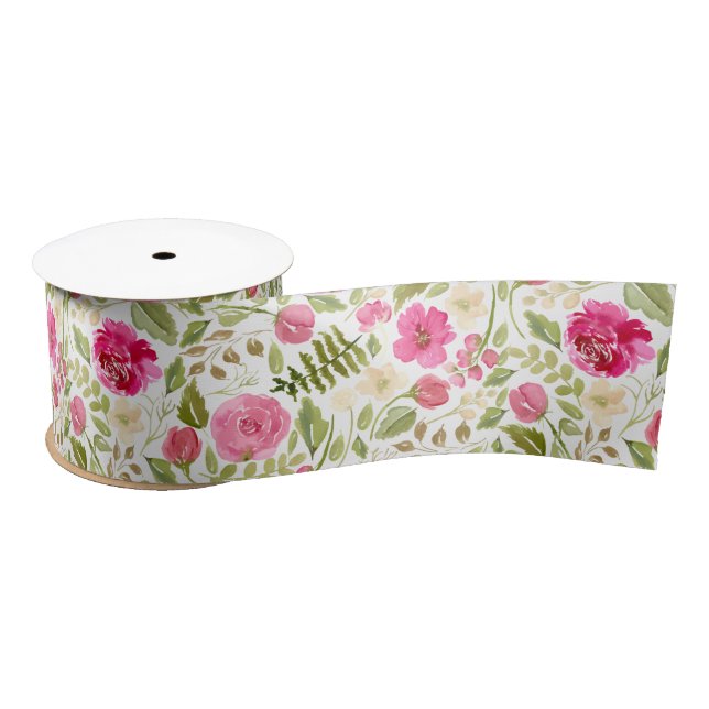 Moderne rosa Rosenblumen Satinband (Spule)