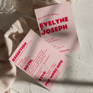 Moderne rosa Rot in einem Spaß kühne Funky Wedding Einladung