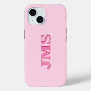 Moderne rosa rote dreibuchstabige Anfangsmonogramm iPhone 15 Hülle
