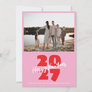 Moderne rosa rote Familie Neujahrsfoto Spielerei Feiertagskarte