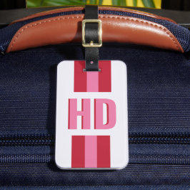 Moderne rosa rote gestreifte Shadow Monogram süße  Gepäckanhänger