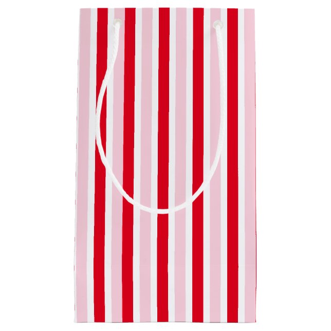 Moderne rosa rote gestreifte Weihnachten Kleine Geschenktüte (Vorderseite)