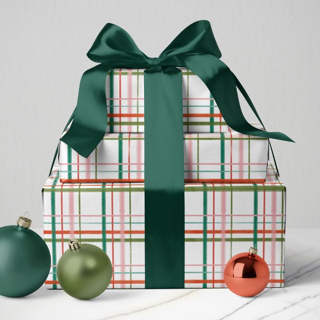 Moderne, rosa, rote, grüne Karierte Handschrift Geschenkpapier (Von Creator hochgeladen)