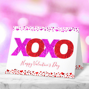 Moderne rosa rote kühne XOXO Valentinstag-Herzen Feiertagskarte