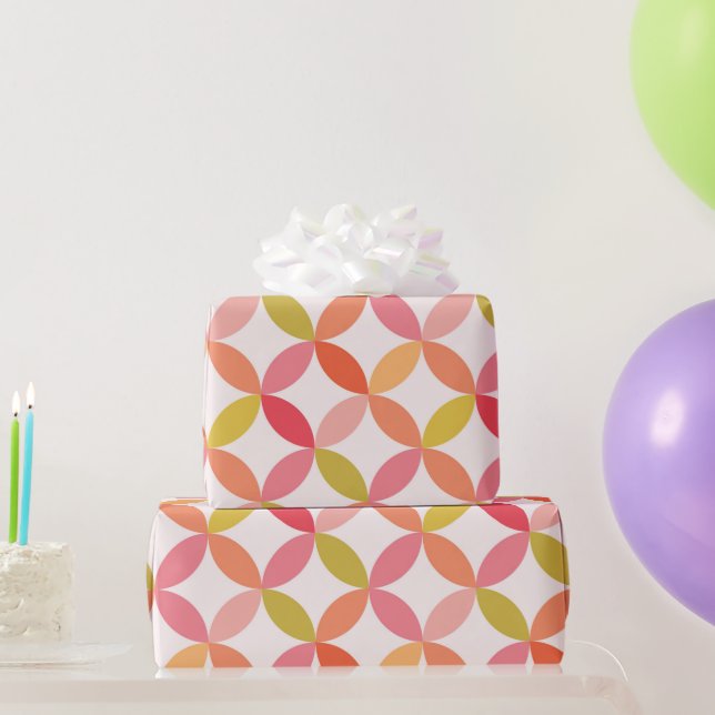 Moderne rosa rote Orangenkreise des Mitteljahrhund Geschenkpapier (Partygeschenke)