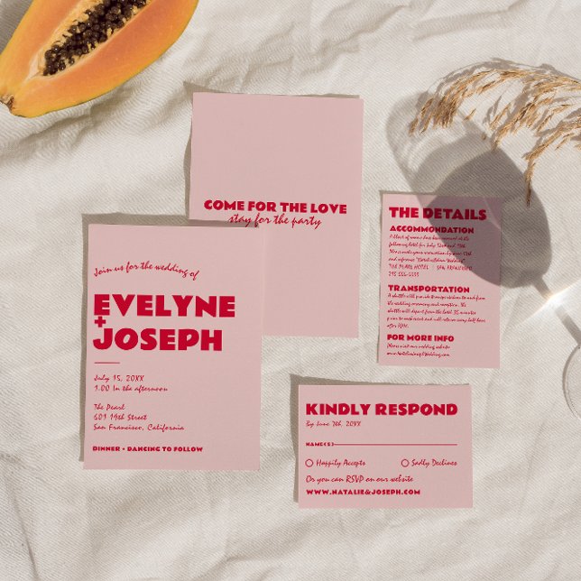 Moderne rosa rote Retro kühne Funky Einzigartige H Einladung (Von Creator hochgeladen)