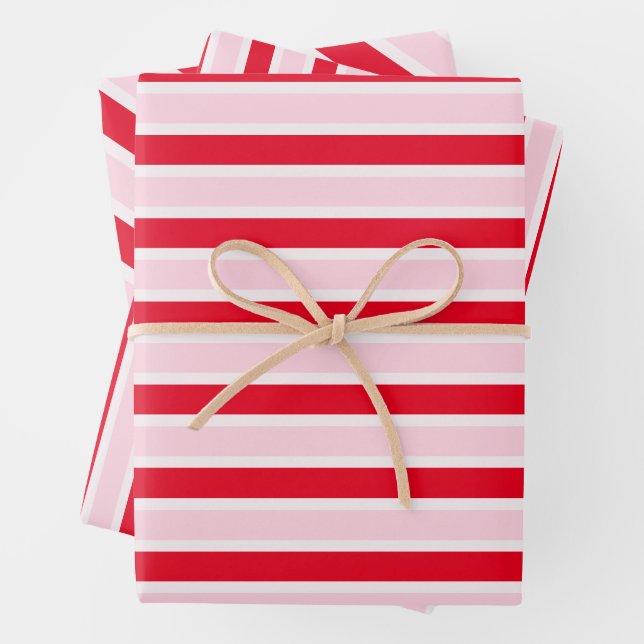 Moderne rosa rote Streifen Weihnachten Geschenkpapier Set (Beispiel)