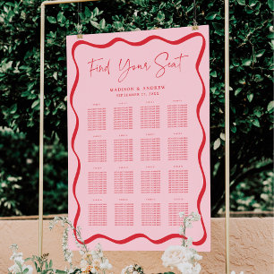 Moderne rosa rote wellige Rahmen 16-Tisch-Sitzordn Poster
