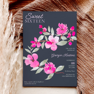Moderne rosa Sakura florale Wasserfarbe Süß 16 Einladung