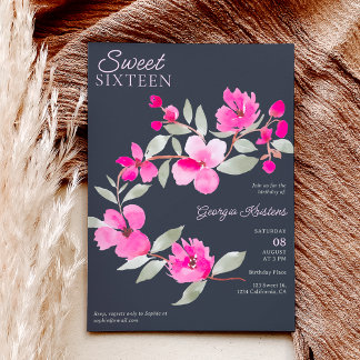Moderne rosa Sakura florale Wasserfarbe Süß 16 Einladung