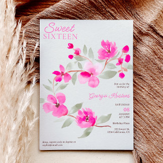 Moderne rosa Sakura florale Wasserfarbe Süß 16 Einladung