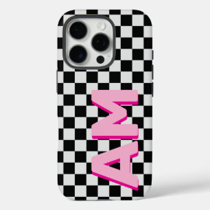 Moderne rosa Schatten-Monogramm-Karo-Anfangsbuchst iPhone 16 Pro Hülle