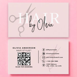 Moderne Rosa Schere QR Code Haarstylistin Visitenkarte